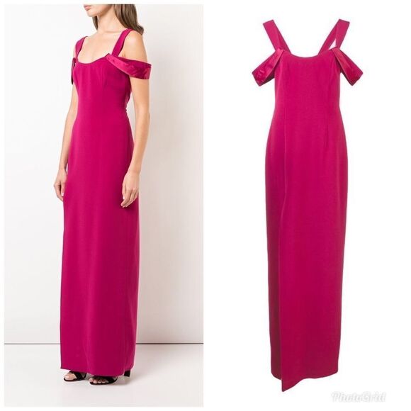 HALSTON HERITAGE Thigh Slit Evening Gown Off The Shoulder Formal Pink Size 2 New - Picture 8 of 8